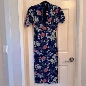 Pinup Girl Clothing Spiderwebs and Butterflies Blue Midi Sz S